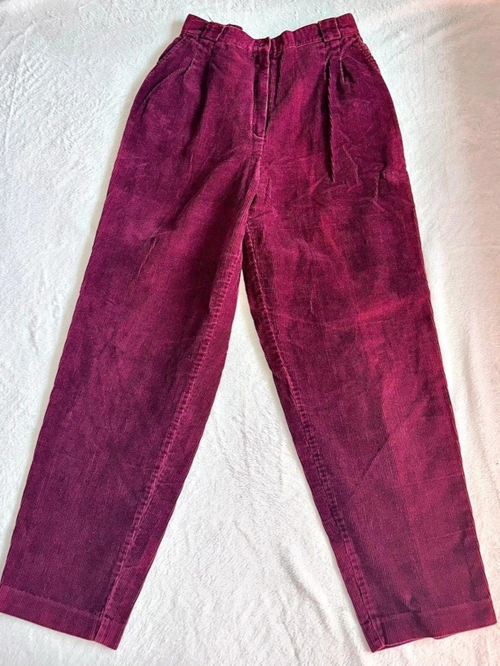 Vintage Womens Magenta Burgundy Corduroy Pleated Pants Size 12